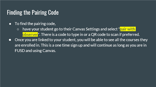 Canvas Parent Finding the Pairing Code